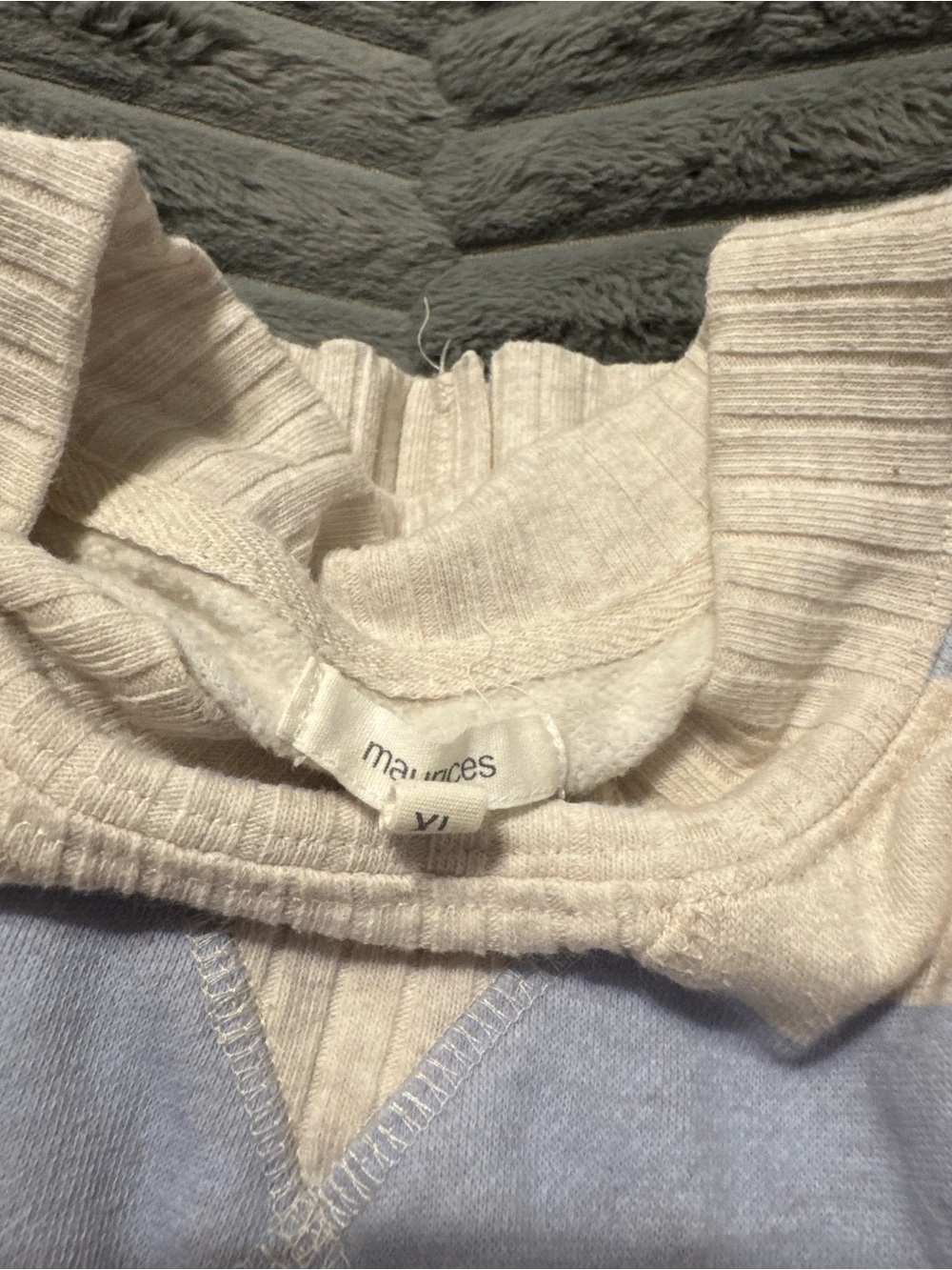 Maurices Cream and Light Blue Ribbed Pullover